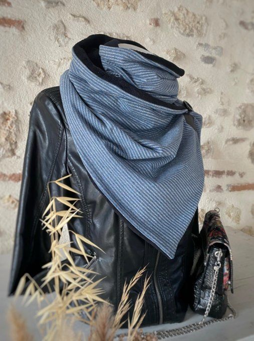 Echarpe chèche Lurex rayures bleu argenté