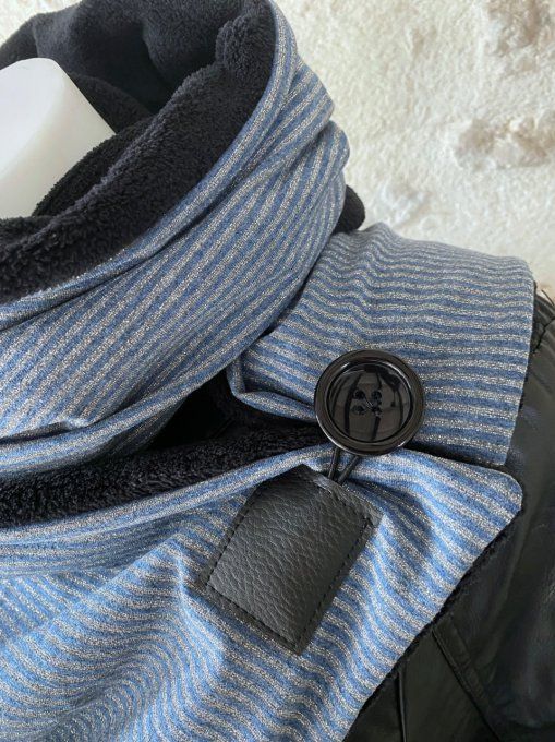 Echarpe chèche Lurex rayures bleu argenté