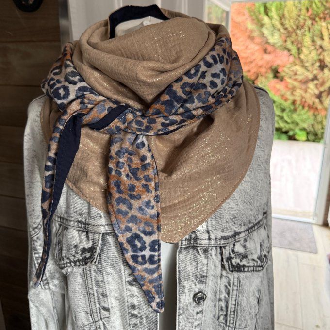 Foulard chèche Léopard brun - réservé Céline