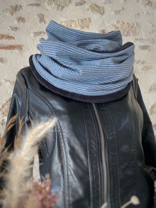 Snood XXL Lurex Rayures bleu argenté