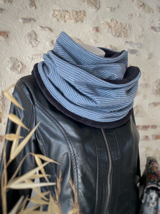Snood XXL Lurex Rayures bleu argenté