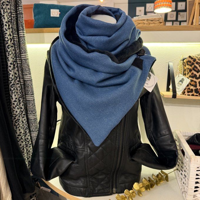 Echarpe chèche bleu pailleté 