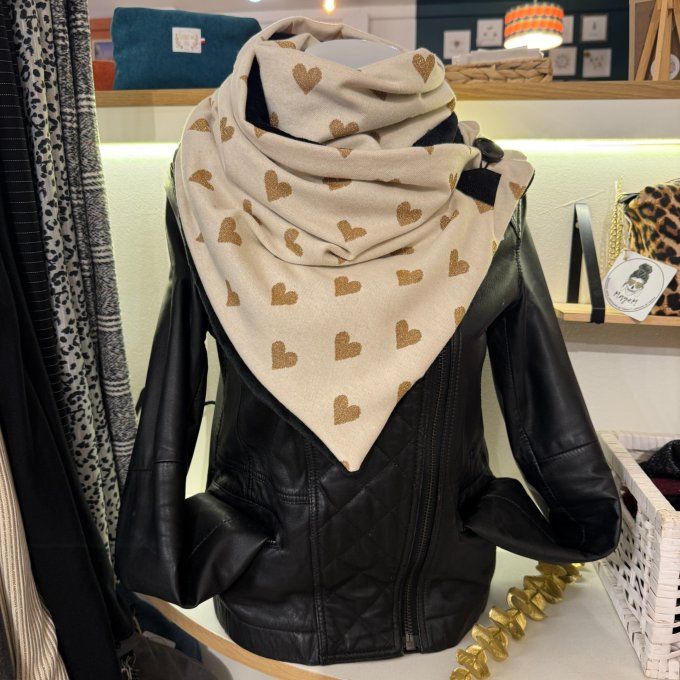 Echarpe chèche beige coeur