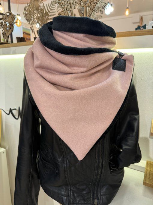 Echarpe chèche rose poudré pailleté