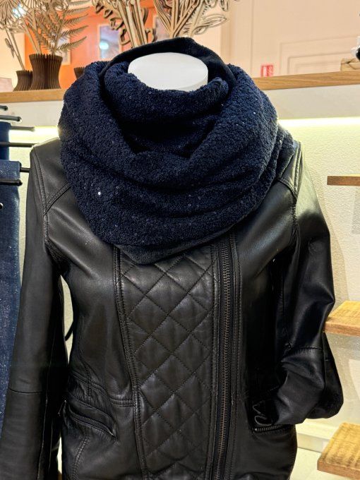 Snood XXL bleu nuit à sequins