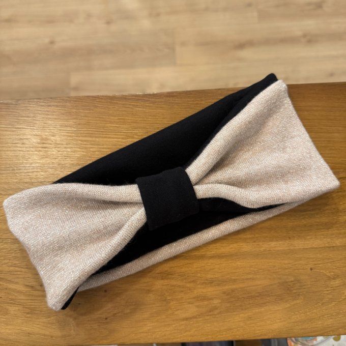 Bandeau cache oreilles Lainage rose pailleté