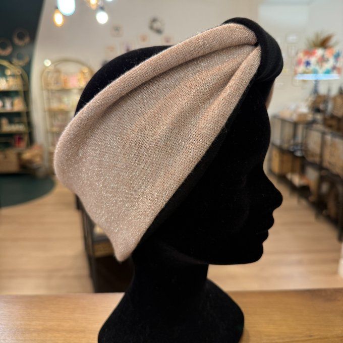 Bandeau cache oreilles Lainage rose pailleté