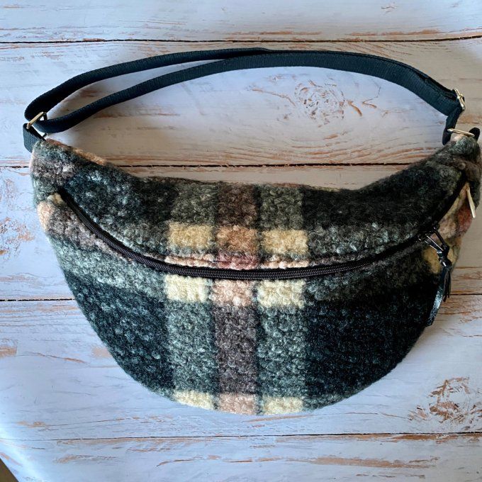 Sac Banane Tartan gris-rose bronze taille XL