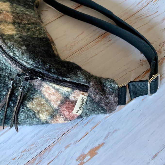 Sac Banane Tartan gris-rose bronze taille XL