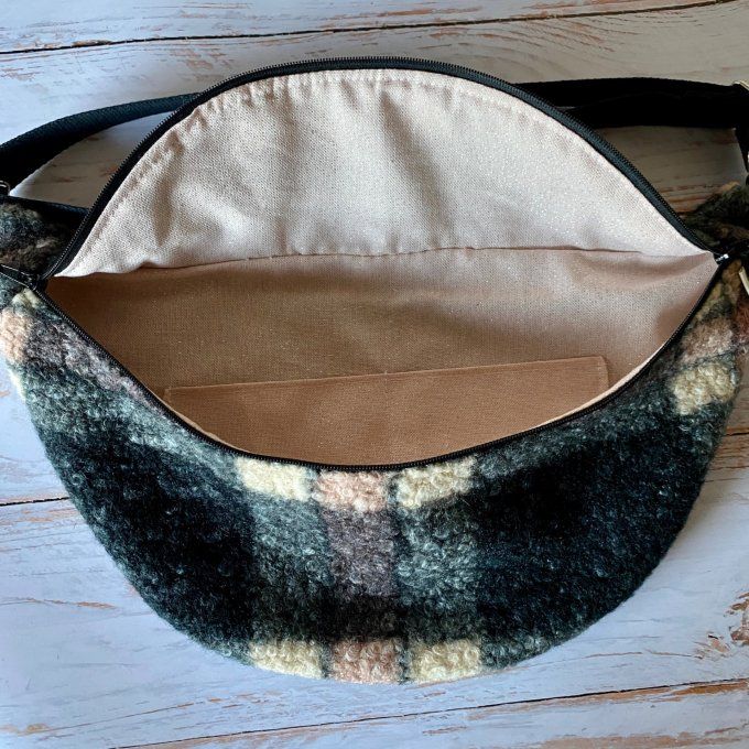 Sac Banane Tartan gris-rose bronze taille XL