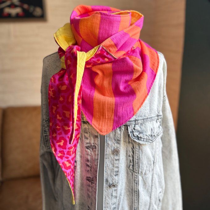Foulard chèche Rayé fuchsia