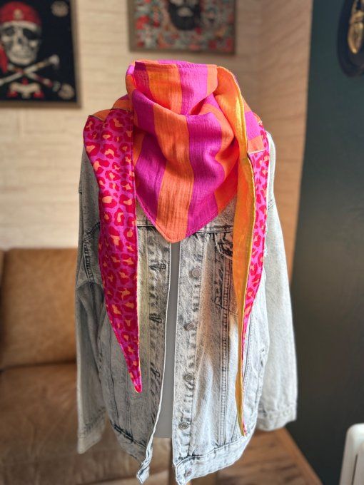 Foulard chèche Rayé fuchsia