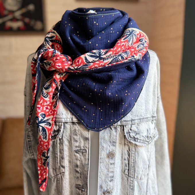 Foulard chèche Bleu nuit à pois doré