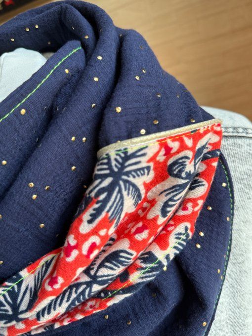 Foulard chèche Bleu nuit à pois doré