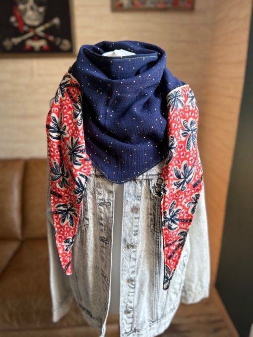 Foulard chèche Bleu nuit à pois doré