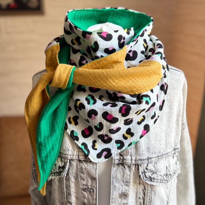 Foulard chèche Léopard coloré