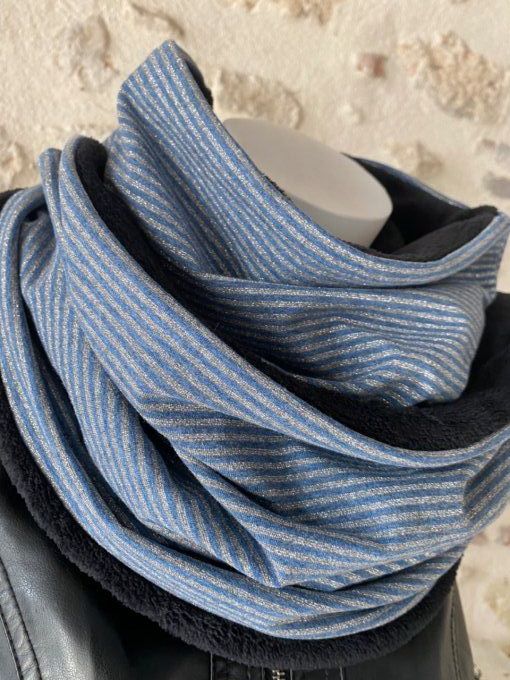 Snood XXL Lurex Rayures bleu argenté
