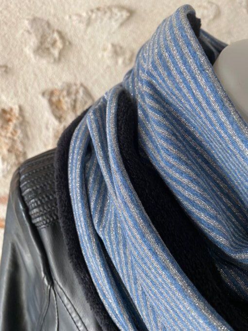 Snood XXL Lurex Rayures bleu argenté