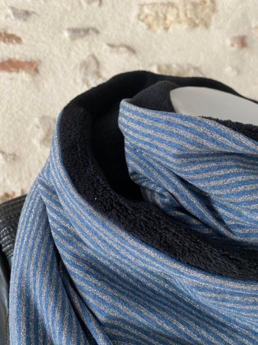 Echarpe chèche Lurex rayures bleu argenté